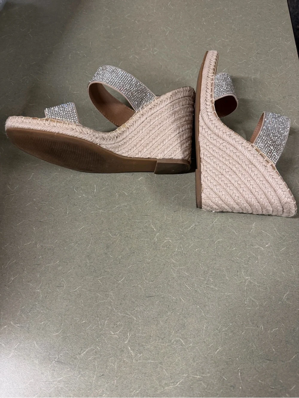 Steve Madden Tan Slide Sandals with Sparkling Silver Straps